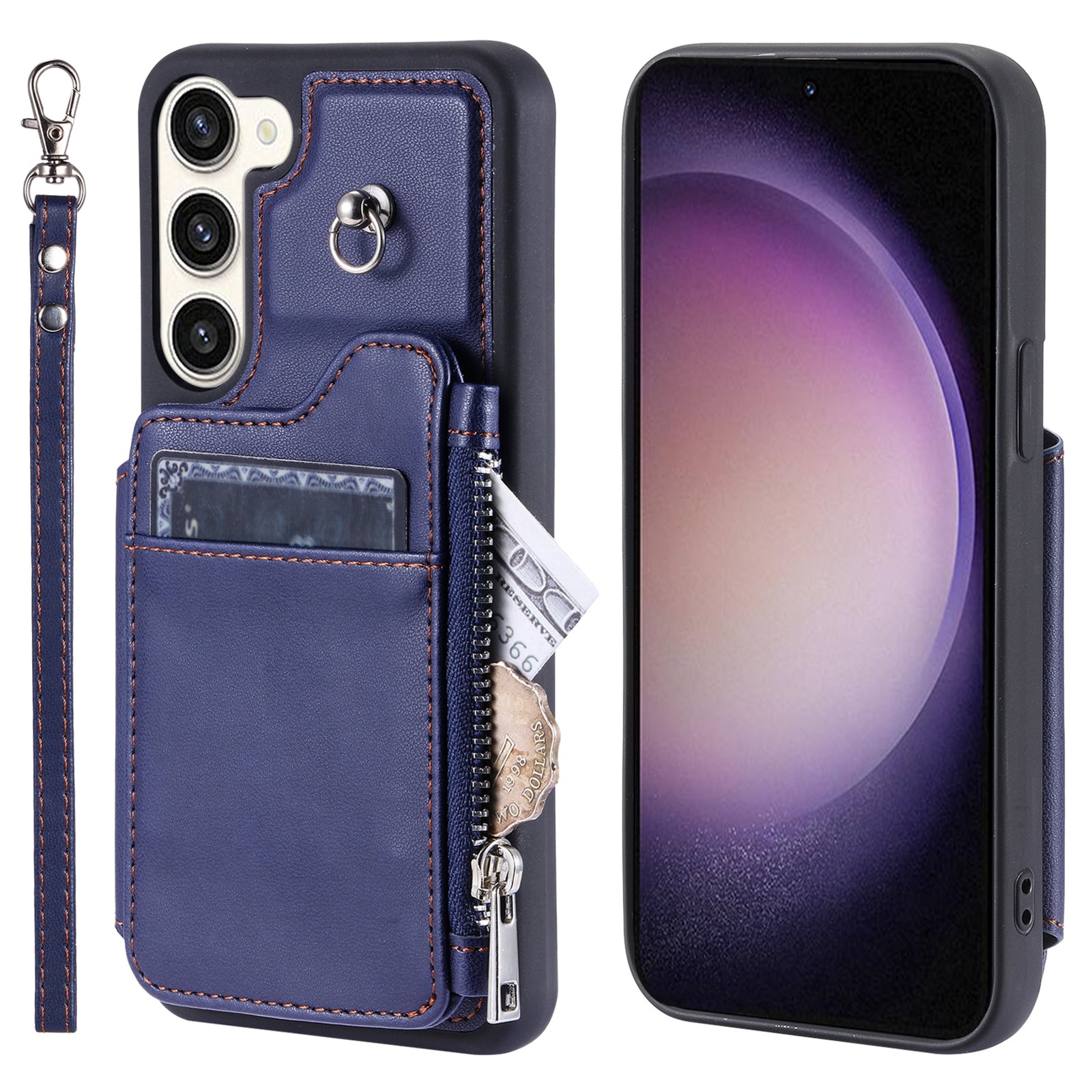 009 For Samsung Galaxy S23 RFID Blocking Zipper Phone Case PU Leather Coated TPU Wallet Kickstand Cover with Wrist Strap 009 For Samsung Galaxy S23 RFID Blocking Zipper Phone Case PU Leather Coated TPU Wallet Kickstand Cover with Wrist Strap